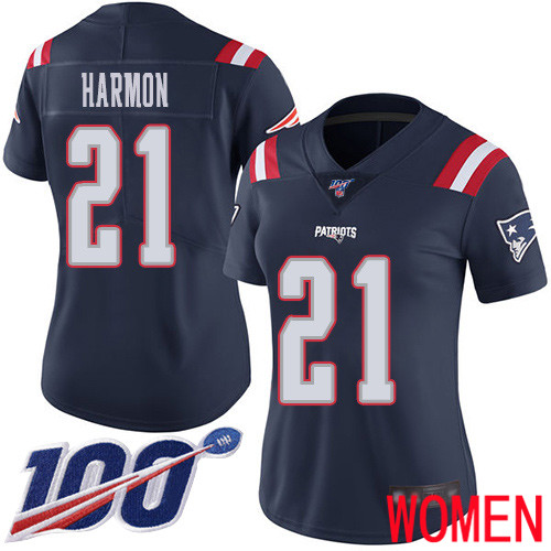 New England Patriots Football #21 100th Season Limited Navy Blue Women Duron Harmon NFL Jersey->new england patriots->NFL Jersey